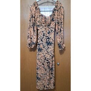 FRAY I.D Women's Floral Long Sleeves Elastic Neck Cuffs Lined Maxi Dress Size S